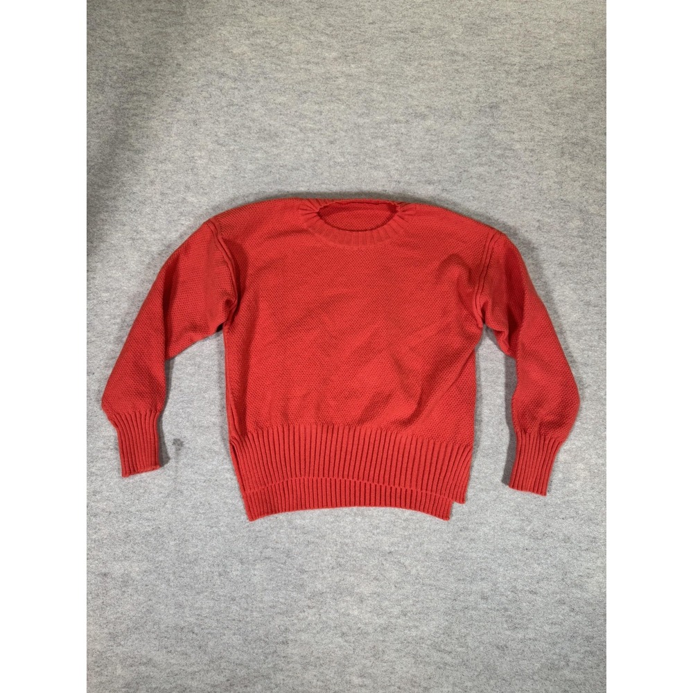 VTG Sweater Womens S Red Waffle Knit Crew‎ Neck Long Sleeve Pullover Top Casual